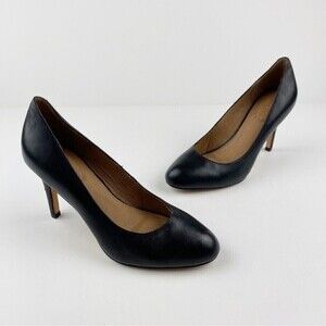 Corso Como Leather Round Toe Padded Footbed High Heels Pumps Black Size 7
